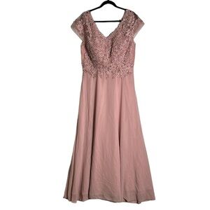 Sublime collection dusty pink beaded lace saffron maxi formal dress size L